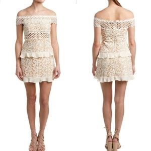 Crochet Lace Ruffle Off the Shoulder Mini Dress